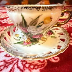 Ucagco Floral Gold-Trimmed Teacup and Saucer Set